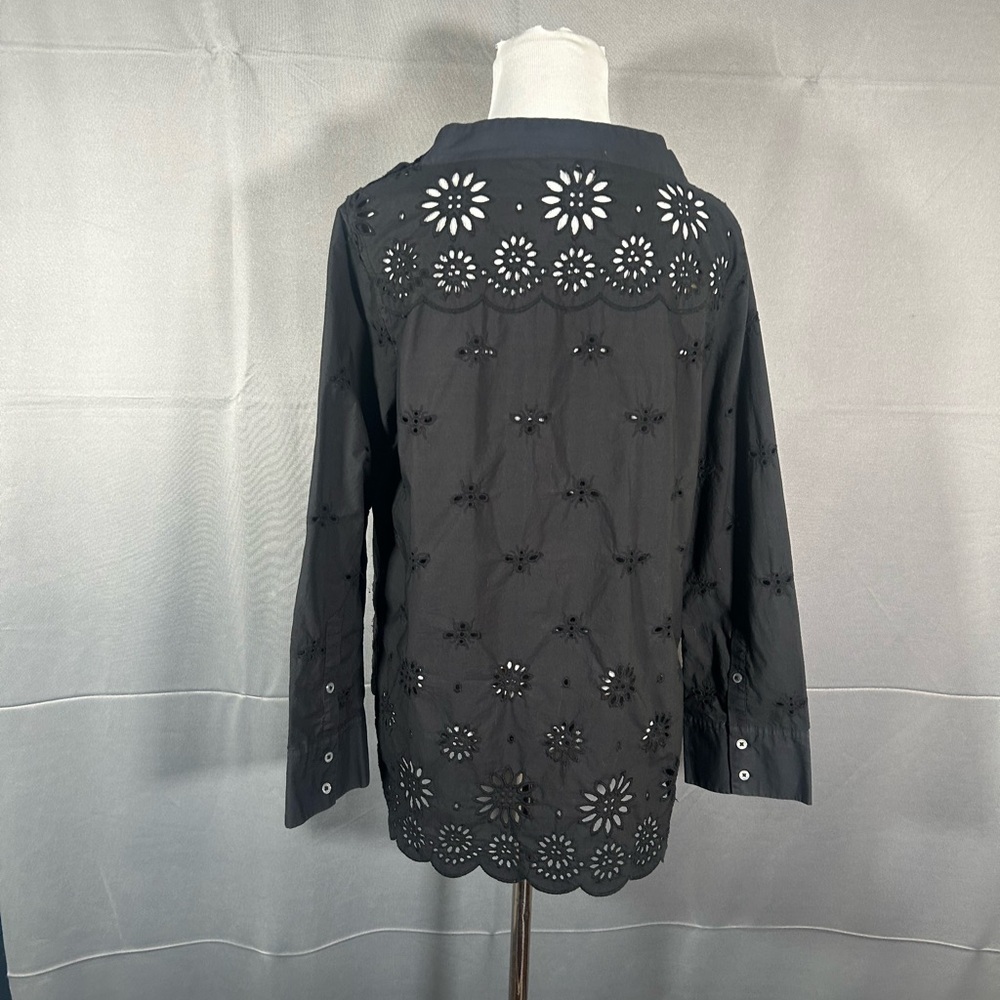 J. Crew Black Cotton Funnelneck Top with Bumblebee Eyelets - Picture 3 of 4